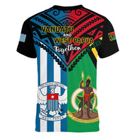 Vanuatu And West Papua Women V Neck T Shirt Coat Of Arms Mix Flag Style LT14 - Polynesian Pride