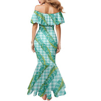 Hawaii Jade Vine Lei Family Matching Mermaid Dress and Hawaiian Shirt Aloha Palaka Motif - Turquoise LT14 - Polynesian Pride