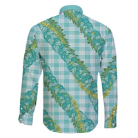 Hawaii Jade Vine Lei Family Matching Off The Shoulder Long Sleeve Dress and Hawaiian Shirt Aloha Palaka Motif - Turquoise LT14 - Polynesian Pride