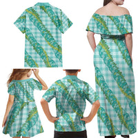 Hawaii Jade Vine Lei Family Matching Off Shoulder Maxi Dress and Hawaiian Shirt Aloha Palaka Motif - Turquoise LT14 - Polynesian Pride