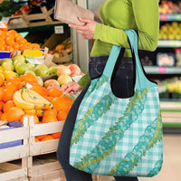Hawaii Jade Vine Lei Grocery Bag Aloha Palaka Motif - Turquoise - Polynesian Pride
