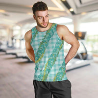 Hawaii Jade Vine Lei Men Tank Top Aloha Palaka Motif - Turquoise - Polynesian Pride