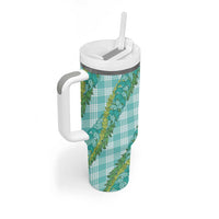 Hawaii Jade Vine Lei Tumbler With Handle Aloha Palaka Motif - Turquoise LT14 - Polynesian Pride