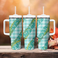 Hawaii Jade Vine Lei Tumbler With Handle Aloha Palaka Motif - Turquoise LT14 - Polynesian Pride