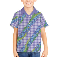Hawaii Jade Vine Lei Family Matching Long Sleeve Bodycon Dress and Hawaiian Shirt Aloha Palaka Motif - Purple LT14 Son's Shirt Purple - Polynesian Pride