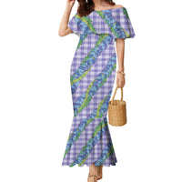 Hawaii Jade Vine Lei Family Matching Mermaid Dress and Hawaiian Shirt Aloha Palaka Motif - Purple LT14 Mom's Dress Purple - Polynesian Pride