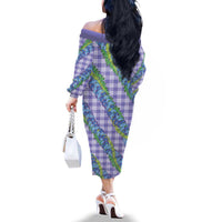 Hawaii Jade Vine Lei Family Matching Off The Shoulder Long Sleeve Dress and Hawaiian Shirt Aloha Palaka Motif - Purple LT14 - Polynesian Pride