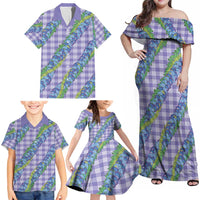 Hawaii Jade Vine Lei Family Matching Off Shoulder Maxi Dress and Hawaiian Shirt Aloha Palaka Motif - Purple LT14 - Polynesian Pride