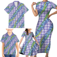 Hawaii Jade Vine Lei Family Matching Short Sleeve Bodycon Dress and Hawaiian Shirt Aloha Palaka Motif - Purple LT14 - Polynesian Pride