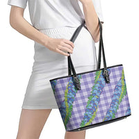 Hawaii Jade Vine Lei Leather Tote Bag Aloha Palaka Motif - Purple LT14 - Polynesian Pride