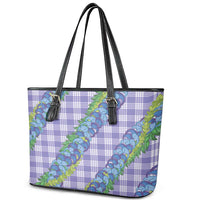Hawaii Jade Vine Lei Leather Tote Bag Aloha Palaka Motif - Purple LT14 - Polynesian Pride