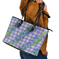 Hawaii Jade Vine Lei Leather Tote Bag Aloha Palaka Motif - Purple LT14 - Polynesian Pride