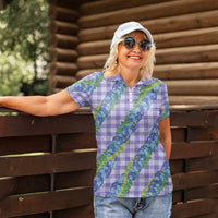 Hawaii Jade Vine Lei Women Polo Shirt Aloha Palaka Motif - Purple - Polynesian Pride
