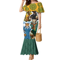 Personalised Rugby 2025 Championship Family Matching Mermaid Dress and Hawaiian Shirt Southern Hemisphere Countries Mascots LT14 Mom's Dress Black - Polynesian Pride