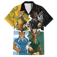 Personalised Rugby 2025 Championship Family Matching Off The Shoulder Long Sleeve Dress and Hawaiian Shirt Southern Hemisphere Countries Mascots LT14 Dad's Shirt - Short Sleeve Black - Polynesian Pride