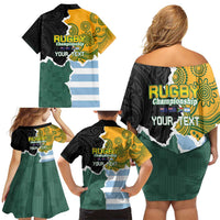 Personalised Rugby 2025 Championship Family Matching Off Shoulder Short Dress and Hawaiian Shirt Southern Hemisphere Countries Mascots LT14 - Polynesian Pride