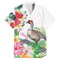Aloha Hawaii Nene Goose Family Matching Long Sleeve Bodycon Dress and Hawaiian Shirt Tropical Flowers Watercolor Stylized LT14 Dad's Shirt - Short Sleeve White - Polynesian Pride