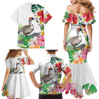 Aloha Hawaii Nene Goose Family Matching Mermaid Dress and Hawaiian Shirt Tropical Flowers Watercolor Stylized LT14 - Polynesian Pride