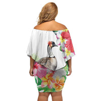 Aloha Hawaii Nene Goose Family Matching Off Shoulder Short Dress and Hawaiian Shirt Tropical Flowers Watercolor Stylized LT14 - Polynesian Pride
