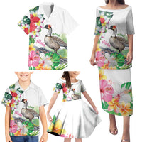 Aloha Hawaii Nene Goose Family Matching Puletasi and Hawaiian Shirt Tropical Flowers Watercolor Stylized LT14 - Polynesian Pride