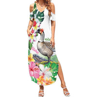Aloha Hawaii Nene Goose Family Matching Summer Maxi Dress and Hawaiian Shirt Tropical Flowers Watercolor Stylized LT14 Mom's Dress White - Polynesian Pride