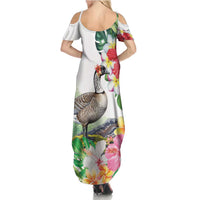 Aloha Hawaii Nene Goose Family Matching Summer Maxi Dress and Hawaiian Shirt Tropical Flowers Watercolor Stylized LT14 - Polynesian Pride