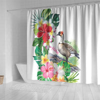 Aloha Hawaii Nene Goose Shower Curtain Tropical Flowers Watercolor Stylized LT14 - Polynesian Pride