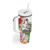 Aloha Hawaii Nene Goose Tumbler With Handle Tropical Flowers Watercolor Stylized LT14 - Polynesian Pride