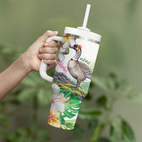 Aloha Hawaii Nene Goose Tumbler With Handle Tropical Flowers Watercolor Stylized LT14 - Polynesian Pride
