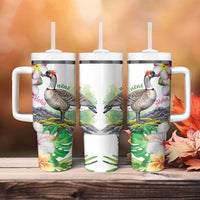 Aloha Hawaii Nene Goose Tumbler With Handle Tropical Flowers Watercolor Stylized LT14 - Polynesian Pride
