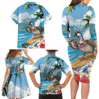 Aloha Hawaii Shaka Nene Goose Family Matching Long Sleeve Bodycon Dress and Hawaiian Shirt Surfing Take It Easy LT14 - Polynesian Pride