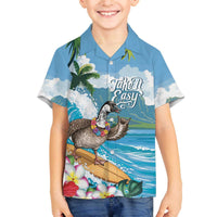 Aloha Hawaii Shaka Nene Goose Family Matching Off The Shoulder Long Sleeve Dress and Hawaiian Shirt Surfing Take It Easy LT14 Son's Shirt Blue - Polynesian Pride