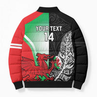 New Zealand and Wales Rugby Custom Bomber Puffer Jacket Aotearoa All Black Combine Welsh Dragon - Polynesian Pride