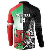 New Zealand and Wales Rugby Custom Button Sweatshirt Aotearoa All Black Combine Welsh Dragon - Polynesian Pride