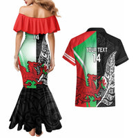 New Zealand and Wales Rugby Custom Couples Matching Mermaid Dress and Hawaiian Shirt Aotearoa All Black Combine Welsh Dragon LT14 - Polynesian Pride