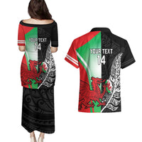New Zealand and Wales Rugby Custom Couples Matching Puletasi and Hawaiian Shirt Aotearoa All Black Combine Welsh Dragon LT14 - Polynesian Pride