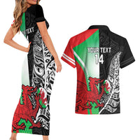New Zealand and Wales Rugby Custom Couples Matching Short Sleeve Bodycon Dress and Hawaiian Shirt Aotearoa All Black Combine Welsh Dragon LT14 - Polynesian Pride