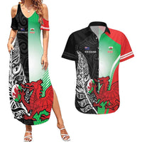 New Zealand and Wales Rugby Custom Couples Matching Summer Maxi Dress and Hawaiian Shirt Aotearoa All Black Combine Welsh Dragon LT14 Black - Polynesian Pride