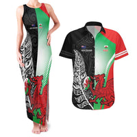 New Zealand and Wales Rugby Custom Couples Matching Tank Maxi Dress and Hawaiian Shirt Aotearoa All Black Combine Welsh Dragon LT14 Black - Polynesian Pride