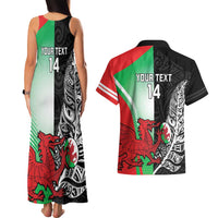 New Zealand and Wales Rugby Custom Couples Matching Tank Maxi Dress and Hawaiian Shirt Aotearoa All Black Combine Welsh Dragon LT14 - Polynesian Pride