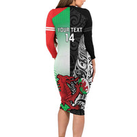 New Zealand and Wales Rugby Custom Family Matching Long Sleeve Bodycon Dress and Hawaiian Shirt Aotearoa All Black Combine Welsh Dragon LT14 - Polynesian Pride