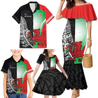 New Zealand and Wales Rugby Custom Family Matching Mermaid Dress and Hawaiian Shirt Aotearoa All Black Combine Welsh Dragon LT14 - Polynesian Pride