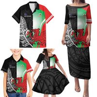 New Zealand and Wales Rugby Custom Family Matching Puletasi and Hawaiian Shirt Aotearoa All Black Combine Welsh Dragon LT14 - Polynesian Pride
