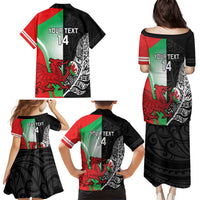 New Zealand and Wales Rugby Custom Family Matching Puletasi and Hawaiian Shirt Aotearoa All Black Combine Welsh Dragon LT14 - Polynesian Pride