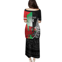 New Zealand and Wales Rugby Custom Family Matching Puletasi and Hawaiian Shirt Aotearoa All Black Combine Welsh Dragon LT14 - Polynesian Pride