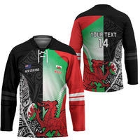 New Zealand and Wales Rugby Custom Hockey Jersey Aotearoa All Black Combine Welsh Dragon - Polynesian Pride