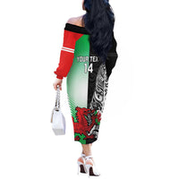New Zealand and Wales Rugby Custom Off The Shoulder Long Sleeve Dress Aotearoa All Black Combine Welsh Dragon LT14 - Polynesian Pride