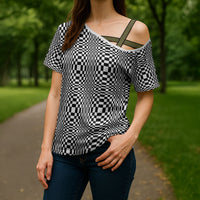Black White Filipino Binakol Motifs Cross Shoulder Shirt Mabuhay Philippines Festival Kusikus Pattern LT14 - Polynesian Pride