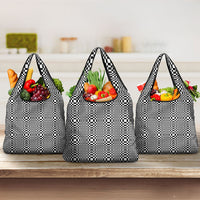 Black White Filipino Binakol Motifs Grocery Bag Mabuhay Philippines Festival Kusikus Pattern LT14 3-pack One Size Black - Polynesian Pride