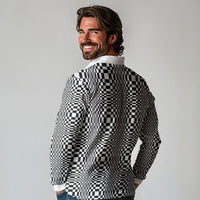 Black White Filipino Binakol Motifs Long Sleeve Polo Shirt Mabuhay Philippines Festival Kusikus Pattern LT14 - Polynesian Pride